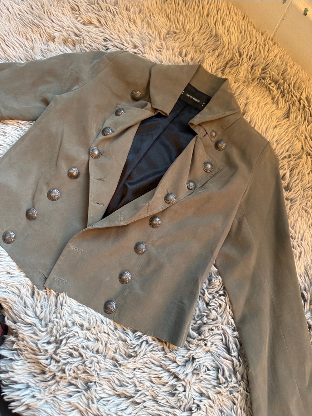 Military-Inspired Olive Green Double-Breasted Women's Blazer